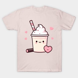 Kawaii Strawberry and Vanilla Ice Cream with Hearts | Cute Kawaii Food Art T-Shirt